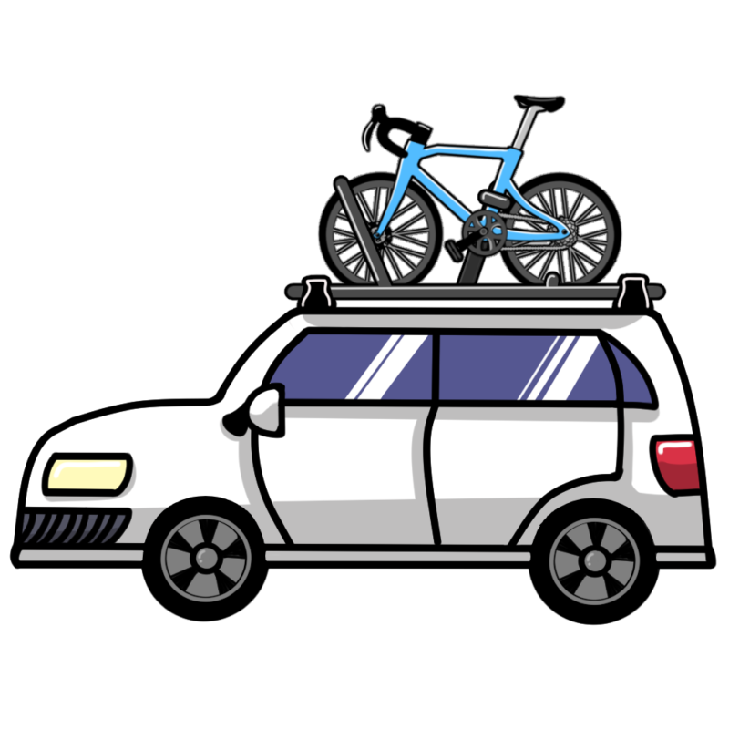 自転車を乗せた白い車のフリーイラストです。